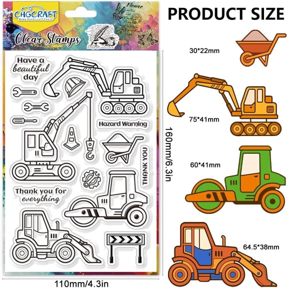Construction Vehicles Clear Stamp Excavators Bulldozers Transparent Handicraft Stamps for DIY Scrapbooking Photo Album Decorative 6.3x4.3inch