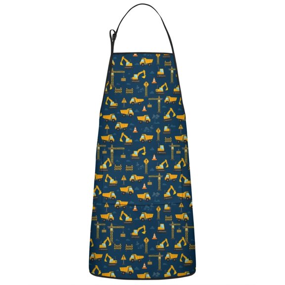 Construction Vehicles Cranes Dark Blue Apron-Garden Aprons for Women with Pockets-Cotton Linen Waterproof Kitchen Cooking Gardening Aprons Adjustable for Kitchen,Cooking,BBQ and Salon 33x27 Inch