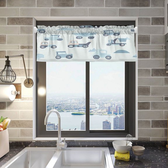Construction Vehicles Curtain Valances Window Treatment Rod Pocket Drape Valance 54" X 18" for Kitchen Living Room Bedroom