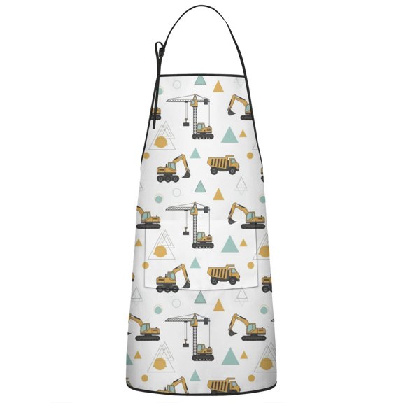 Construction Vehicles Geometric Shapes Apron-Garden Aprons for Women with Pockets-Cotton Linen Waterproof Kitchen Cooking Gardening Aprons Adjustable for Kitchen,Cooking,BBQ and Salon 33x27 Inch