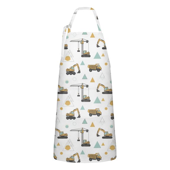 Construction Vehicles Geometric Shapes Apron-Garden Aprons for Women with Pockets-Cotton Linen Waterproof Kitchen Cooking Gardening Aprons Adjustable for Kitchen,Cooking,BBQ and Salon 33x27 Inch