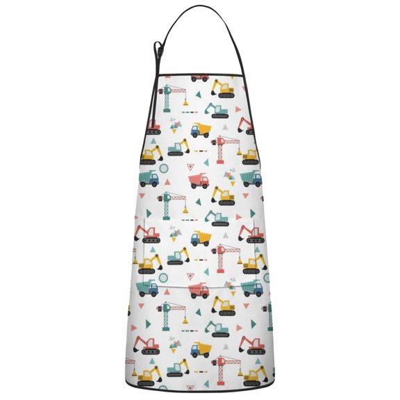 Construction Vehicles Geometric Shapes Apron-Garden Aprons for Women with Pockets-Cotton Linen Waterproof Kitchen Cooking Gardening Aprons Adjustable for Kitchen,Cooking,BBQ and Salon 33x27 Inch