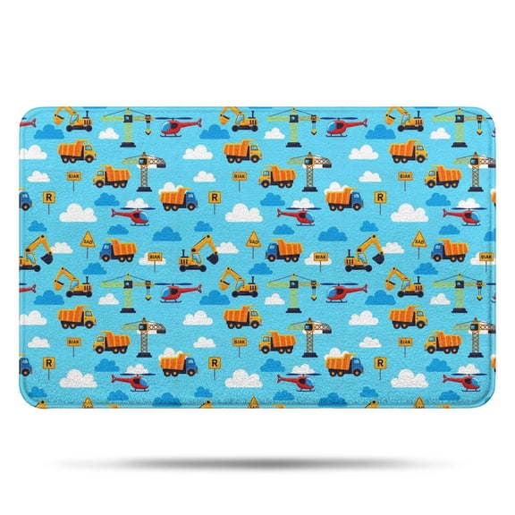 Construction Vehicles Helicopters Blue Pattern Bathroom Rugs Mat,Non Slip Microfiber Bathroom Rug,Rubber Backing,Soft Bathroom Mats for Bathroom Floor,Tub and Shower,17x27in(43x68cm)