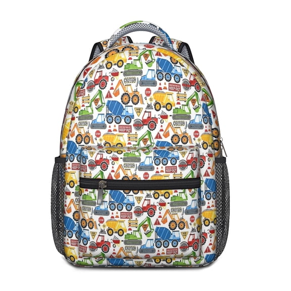Construction Vehicles Pattern Backpack for School,Schoolbag with Adjustable Shoulder Straps & Padded Back,15.3"x11"x6.7"