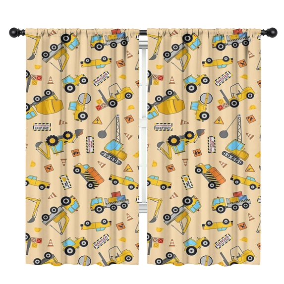 Construction Vehicles Pattern Blackout Kids Curtains,Childrens Insulated Curtains Set Of 2,Bedroom Essentials,Toddler Room Decor 42x84in(106x213cm)