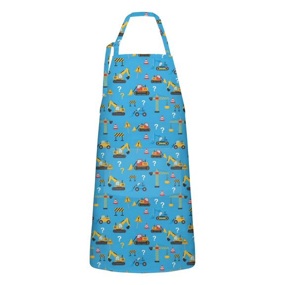 Construction Vehicles Question Marks Apron-Garden Aprons for Women with Pockets-Cotton Linen Waterproof Kitchen Cooking Gardening Aprons Adjustable for Kitchen,Cooking,BBQ and Salon 33x27 Inch