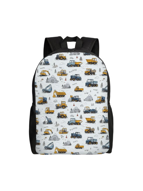 Construction Vehicles Scene Backpack with 15 Inch Laptop Compartment,Water-Resistant Daypack, Large Capacity Backpack with Adjustable Breathable Shoulder Straps for Daily Use Travel Gym