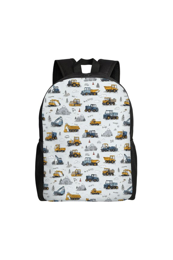 Construction Vehicles SceneBackpack with 15 Inch Laptop Compartment, Water-Resistant Daypack, Large Capacity Backpack with Adjustable Breathable Shoulder Straps for Daily Use Travel Gym