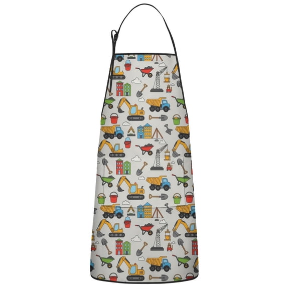 Construction Vehicles Shovels Light Gray Apron-Garden Aprons for Women with Pockets-Cotton Linen Waterproof Kitchen Cooking Gardening Aprons Adjustable for Kitchen,Cooking,BBQ and Salon 33x27 Inch