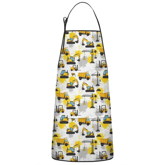 Construction Vehicles Splashes White Apron-Garden Aprons for Women with Pockets-Cotton Linen Waterproof Kitchen Cooking Gardening Aprons Adjustable for Kitchen,Cooking,BBQ and Salon 33x27 Inch