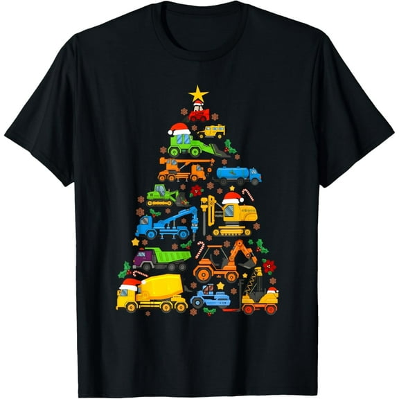 Construction Vehicles Truck Boys Toddler Christmas Tree T-Shirt