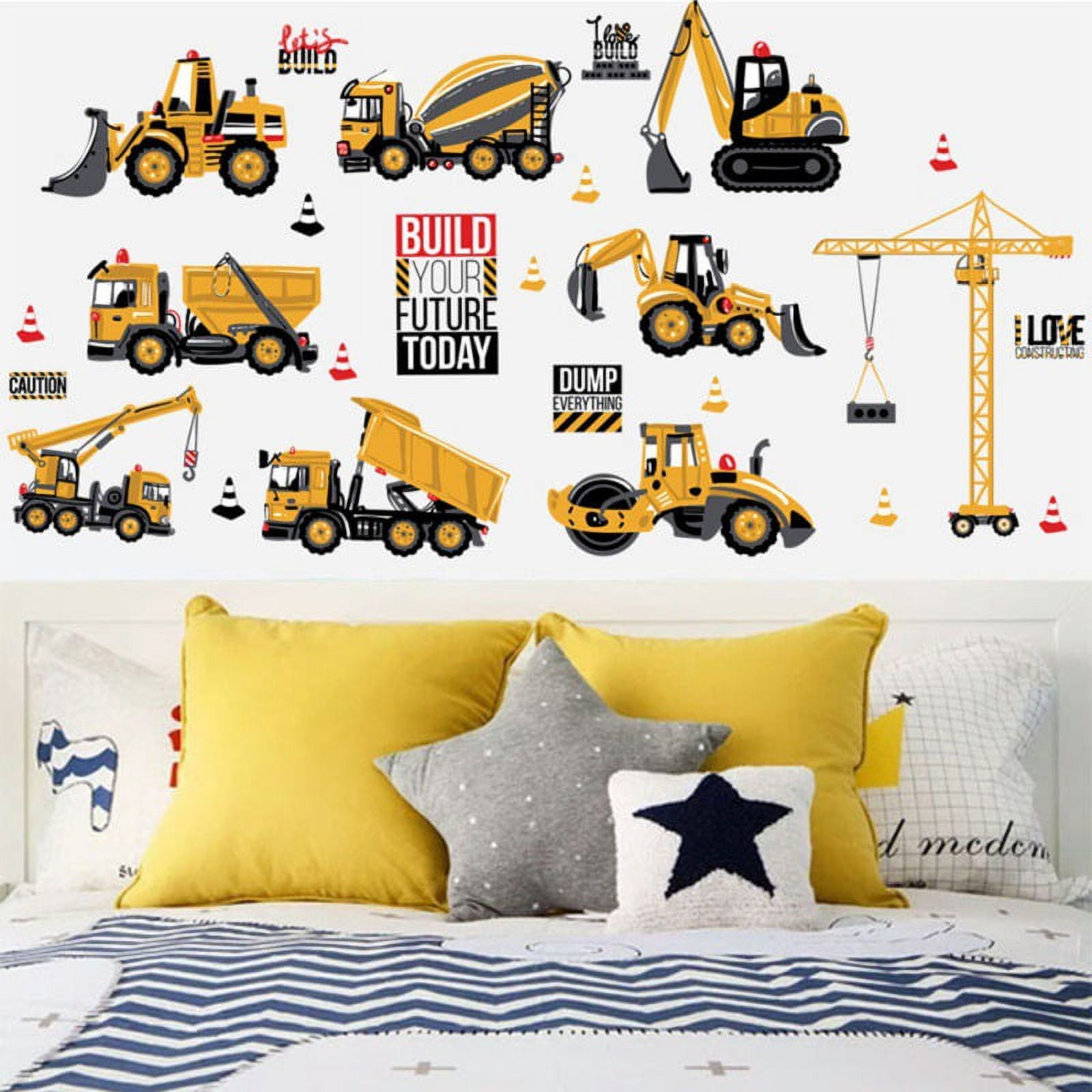 Construction Vehicles Wall Stickers Trucks Excavator Tractor Wall Decals Kids Bedroom Boys Room Playroom Wall Decor