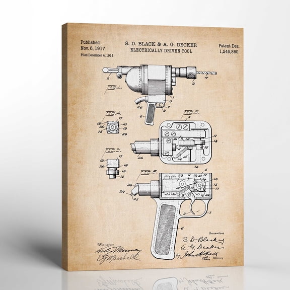Construction Wall Art, Tool Poster, Patent Screw Driver Canvas Print, Ready To Hang for Living Room Home Wall Decor, C2318a-11x14