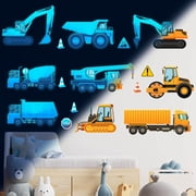 Neasyth Construction Vehicles Wall Decals Glow in The Dark Truck Car Decals Bulldozer Digger Stickers for Bedroom