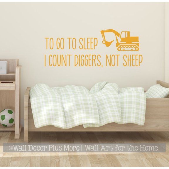 Construction Wall Decals To Go to Sleep Count Diggers - Excavator Wall Art Sticker Quote - Removable Wall Stickers for Kids - Die-Cut Vinyl Wall Art, 36x14-Inch, Honey