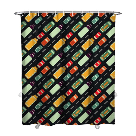 Construction Waterproof Shower Curtain with Tractor and Excavator Design, Bathroom Fabric Curtain with Plastic Hooks, Machine Washable Cartoon Truck Theme for Kids’ Bath Decor