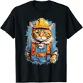 thumbnail image 1 of Construction Worker Cat Graphic Design T-Shirt, 1 of 6