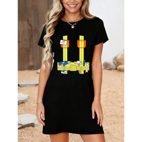 Construction Worker Cool Cosplay Halloween Costume Builder T-Shirt Dress Casual Summer Dress Everyday Outfit