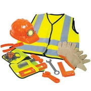 Playful Minds Construction Worker Roleplay Set - 12pc, Yellow & Orange Costume, Vest, Hard Hat, Belt-Tool Toy Accessories, Dress-Up, Pretend, Kids 3+