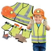 Construction Worker Costume for Kids Ages 3-6 | 12-Piece Kids' Dress Up & Pretend Play Set Includes Safety Vest, Tool Belt & Tools, Gloves, Helmet, Hammer, and More | 1 Size Fits Most