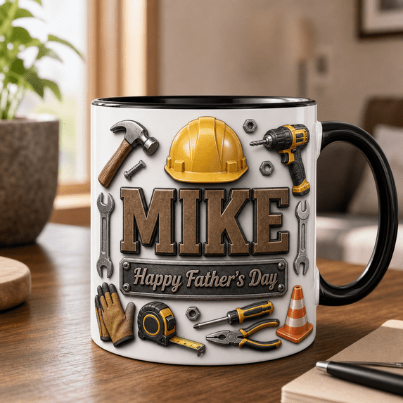 Construction Worker Dad Ceramic Mug Personalized Father's Day Gift for Mike