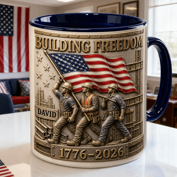 Construction Worker Freedom Mug 2D Printed 3D Effect Patriotic Gift for Builders
