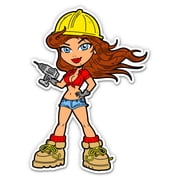 Construction Worker Girl Contractor Woman - 3 Vinyl Sticker - For Car Laptop Water Bottle Phone - Waterproof Decal