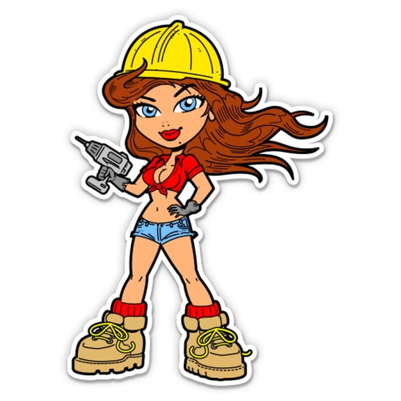 Construction Worker Girl Contractor Woman - 5" Vinyl Sticker - For Car Laptop I-Pad - Waterproof Decal
