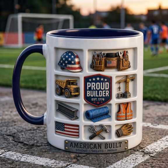 Construction Worker Mug 3D Effect Patriotic Builder Cup Gift for American Builders, gift mug, ceramic mug, cute mug gift