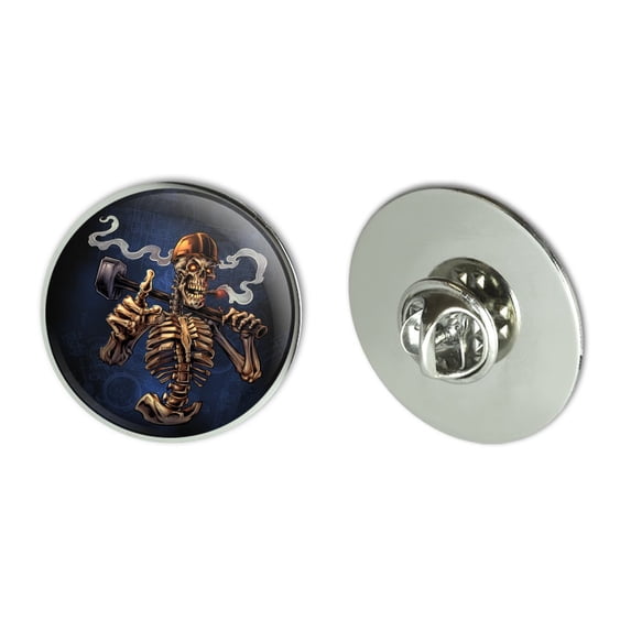 Construction Worker Sledgehammer Smoking Skeleton Metal 1.1" Tie Tack Hat Lapel Pin Pinback