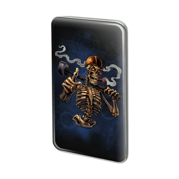 Construction Worker Sledgehammer Smoking Skeleton Metal Rectangle Lapel Hat Pin Tie Tack Pinback