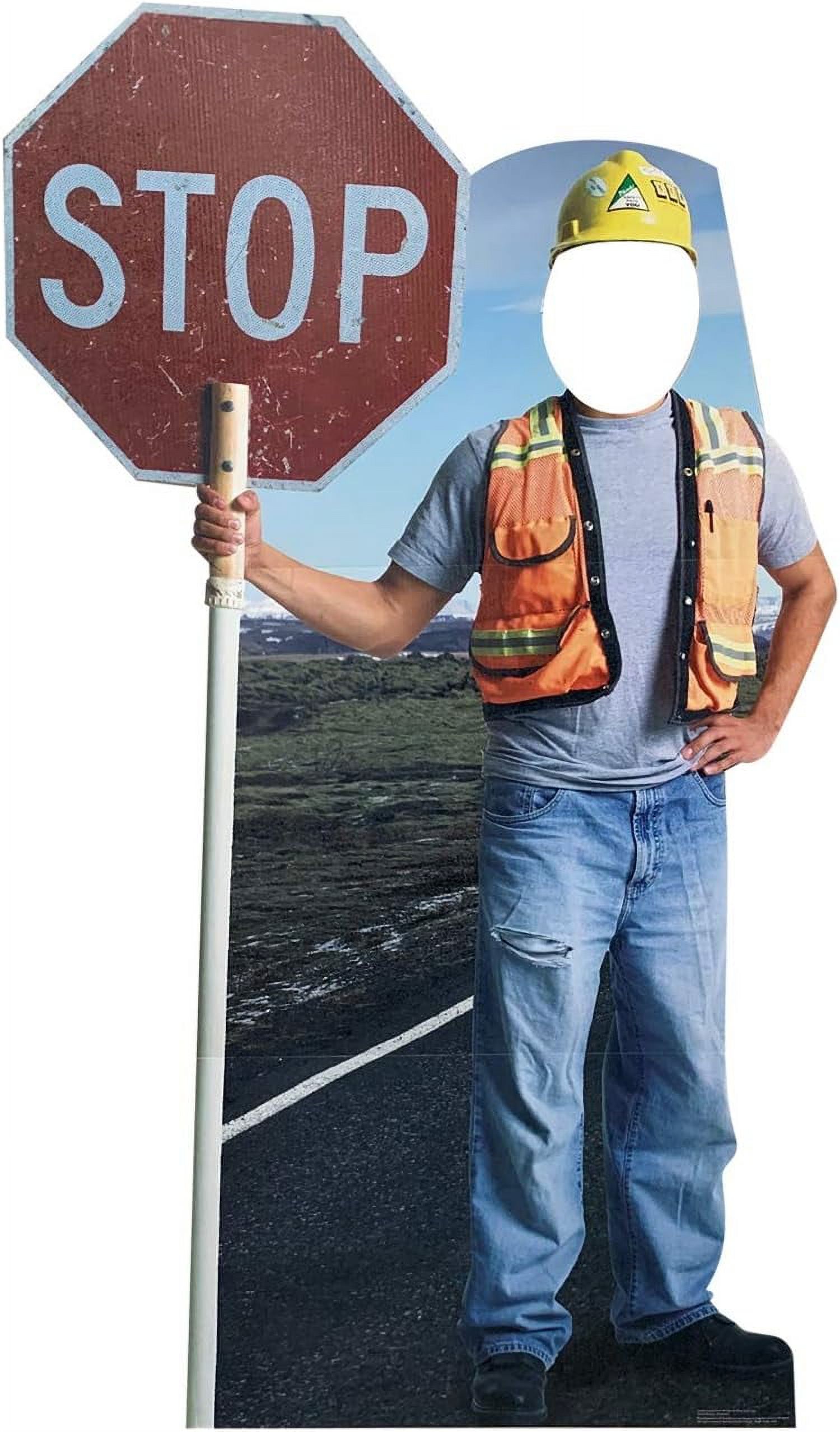 Construction Worker With Stop Sign StandIn Life Size Cardboard Cutout
