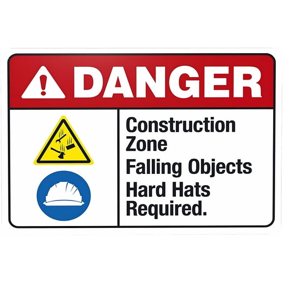 Construction Zone Falling Objects Hard Hats Required Warning Sign 8"x12" - Construction Security Metal Sign for Home Business Road Yard Garage Street Wall, Safety Caution Decor