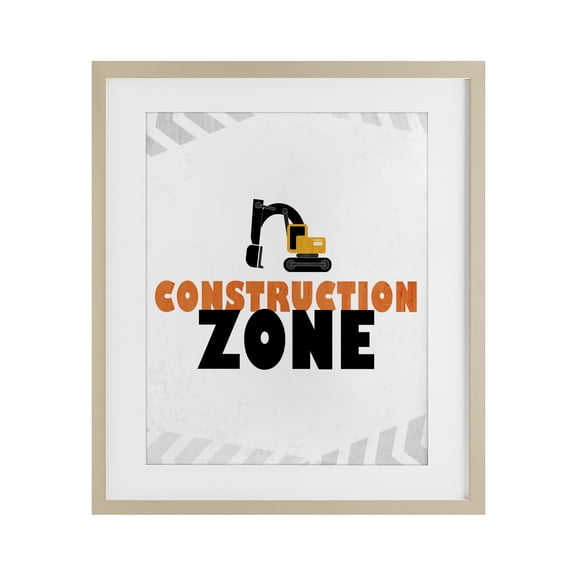 Construction Zone Minimal Birch Framed Print Under Glass, design by Kim Allen