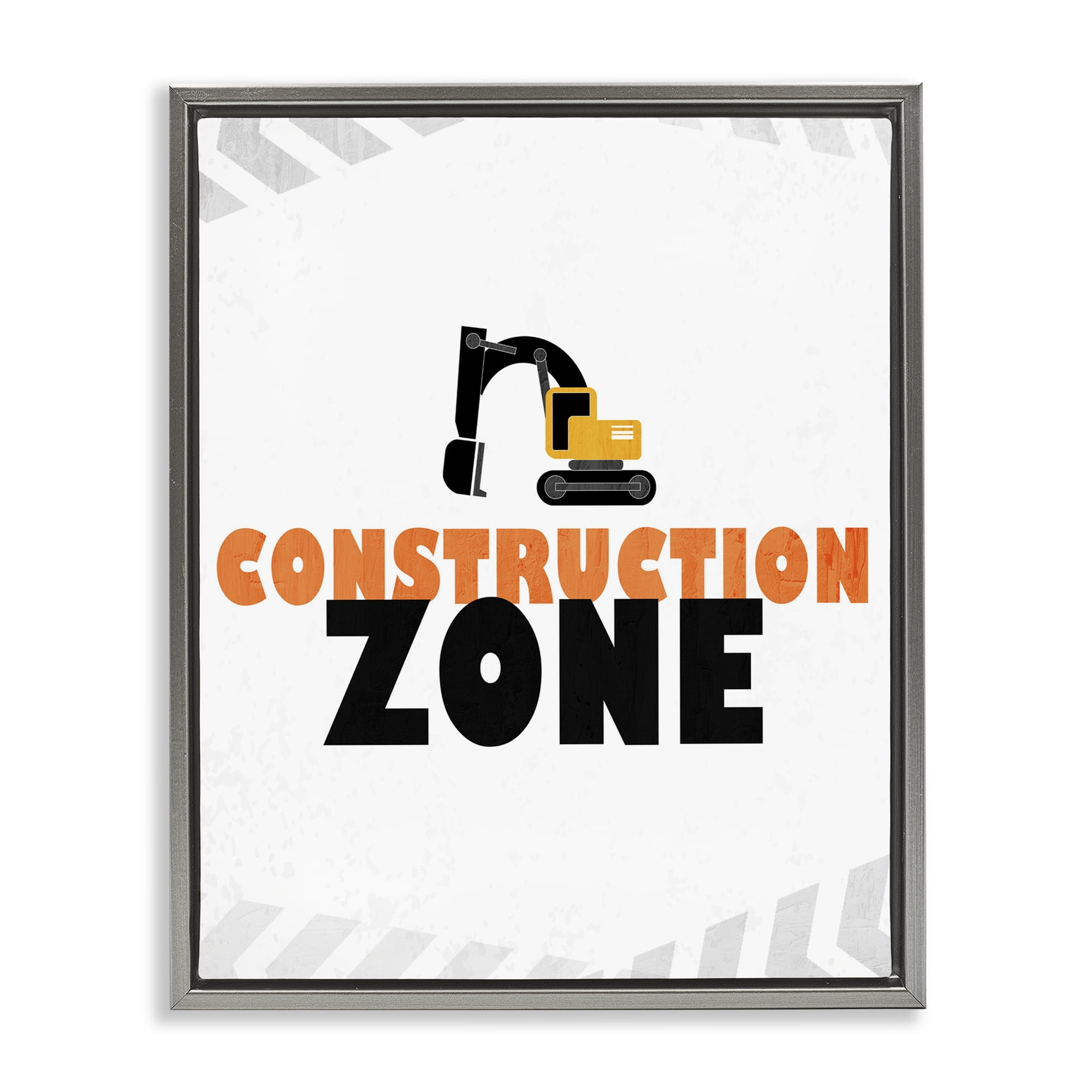 Construction Zone Minimal Gray Framed Floater Canvas Wall Art, design by Kim Allen