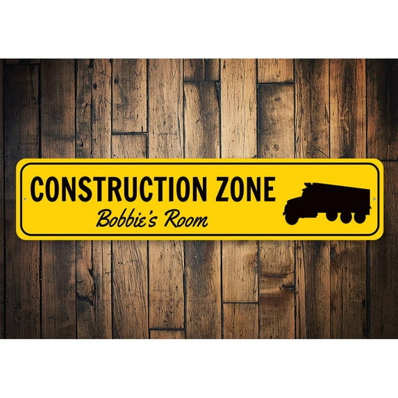 Construction Zone Novelty Decor, Metal Wall Sign - 4x18 Inches