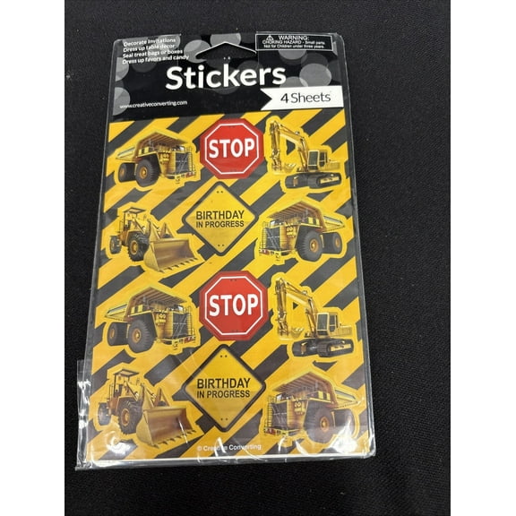 Construction Zone Value Stickers 4 Sheet Pack Boy Truck Party Favor Decoration