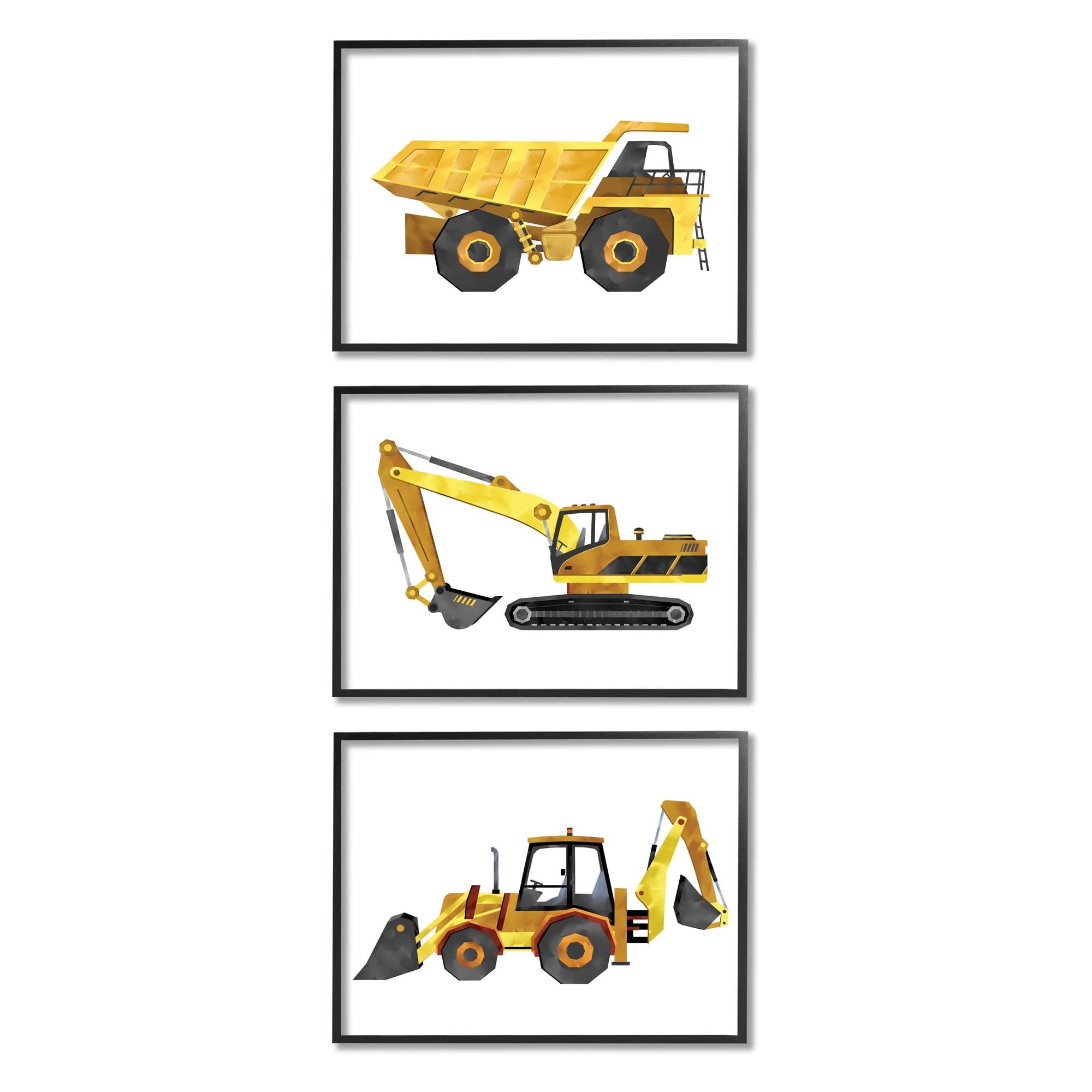 Construction and Demolition Trucks Yellow Black Vehicles 14 in x 11 in Framed Painting Art Print, by Stupell Home Décor
