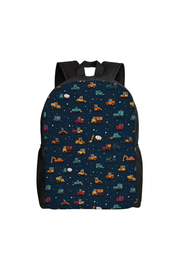 Construction vehicles patternBackpack with 15 Inch Laptop Compartment, Water-Resistant Daypack, Large Capacity Backpack with Adjustable Breathable Shoulder Straps for Daily Use Travel Gym