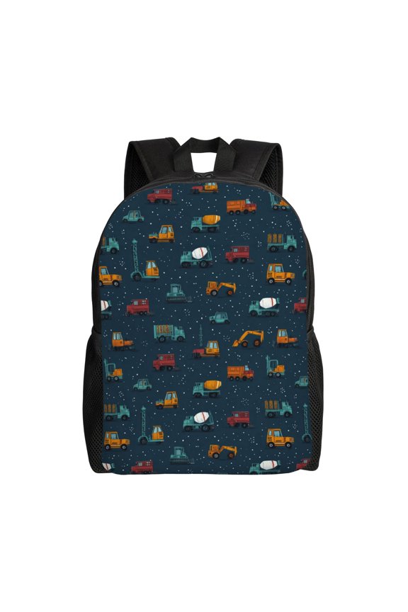 Construction vehicles patternBackpack with 15 Inch Laptop Compartment, Water-Resistant Daypack, Large Capacity Backpack with Adjustable Breathable Shoulder Straps for Daily Use Travel Gym