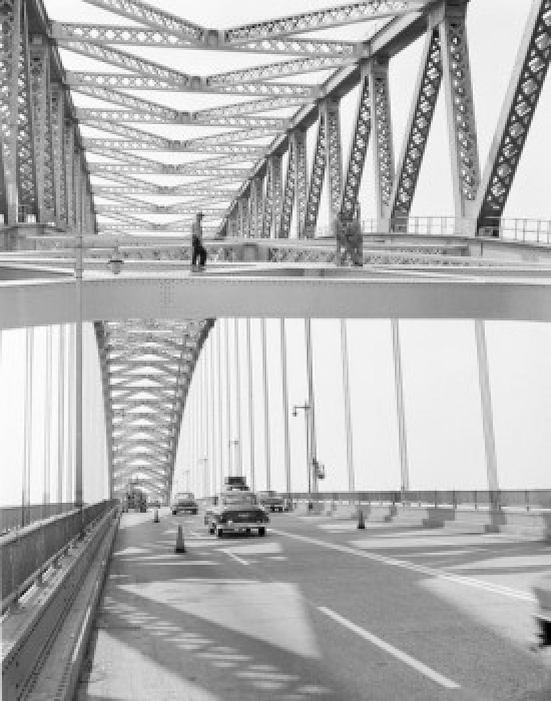 Construction worker on span of bridge Canvas Art - (18 x 24)