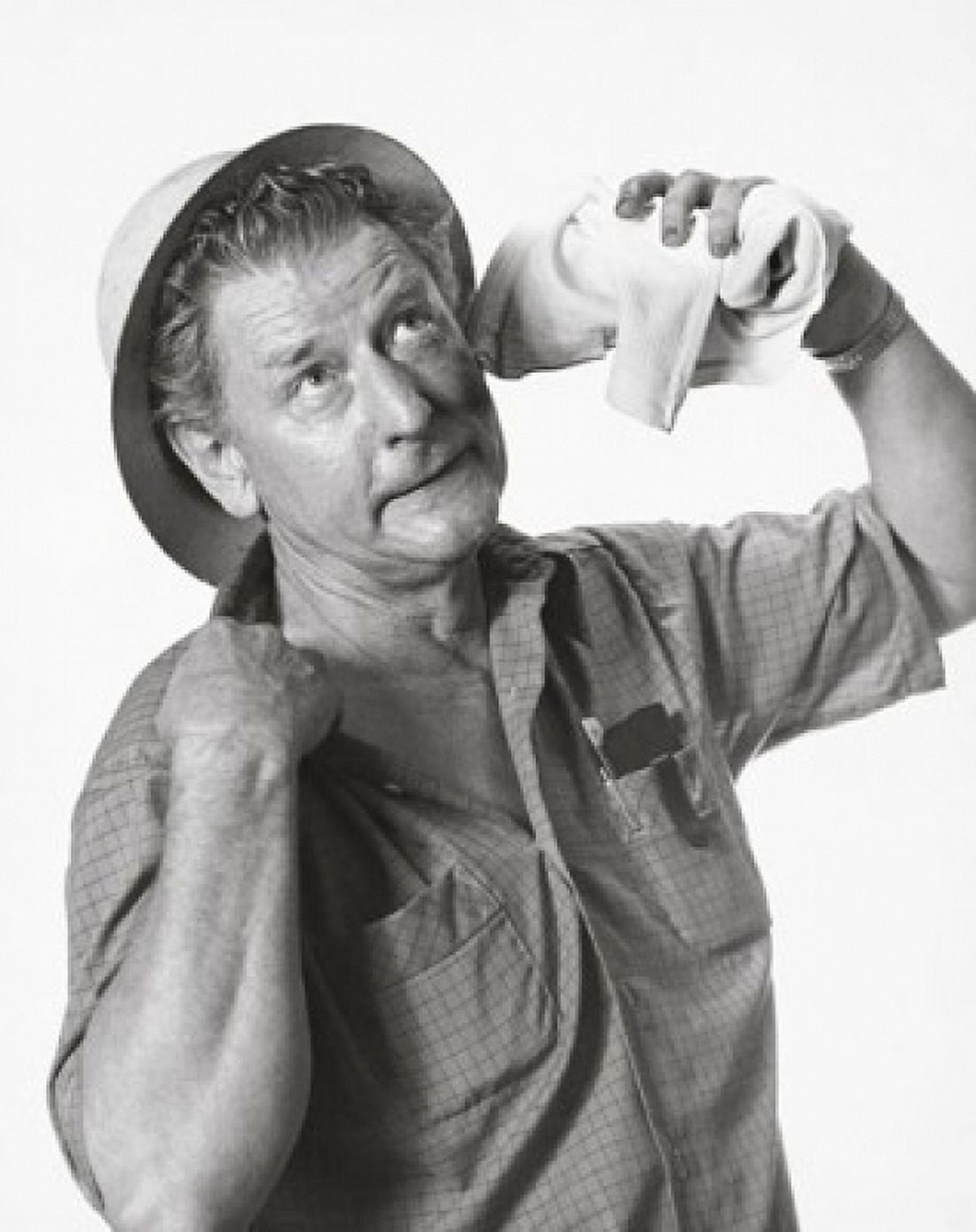 Construction worker wiping his face with a rag Canvas Art - (18 x 24)