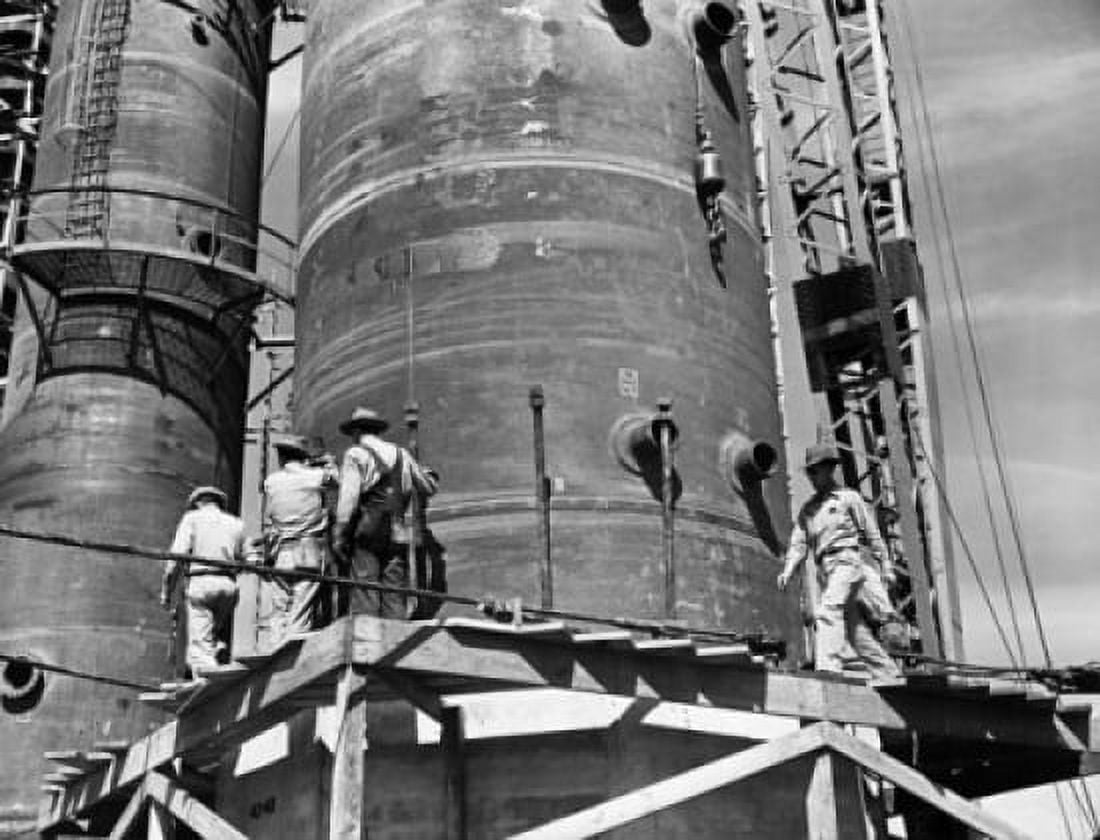 Construction workers working on a construction platform Texas USA Canvas Art - (24 x 36)