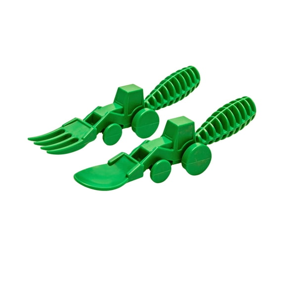 Constructive Eating Green Tractor Utensils 2-Piece, BPA Free, Dishwasher Safe