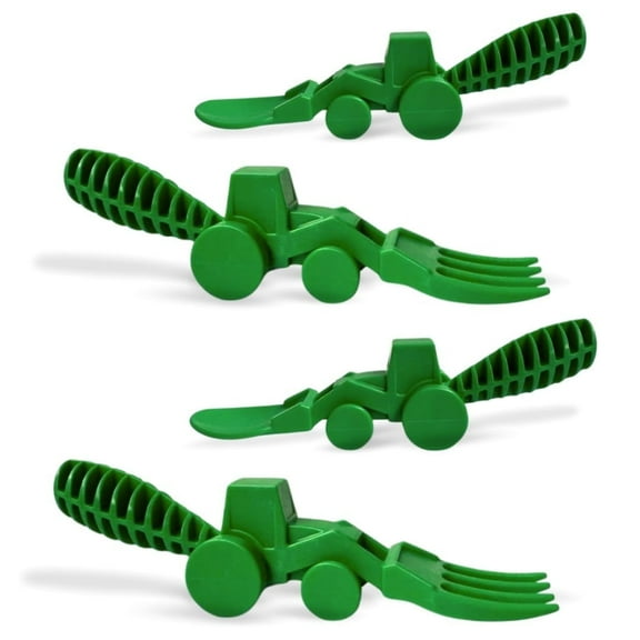 Constructive Eating Green Tractor Utensils 4-Piece, BPA Free, Dishwasher Safe