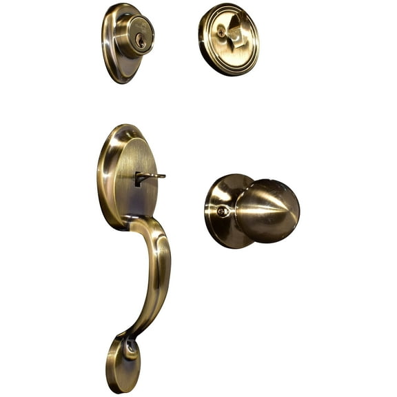 Constructor COMFORT Entry Door Lock Lever Handle Set with Deadbolt Single Cylinder and Knob Antique Bronze Finish