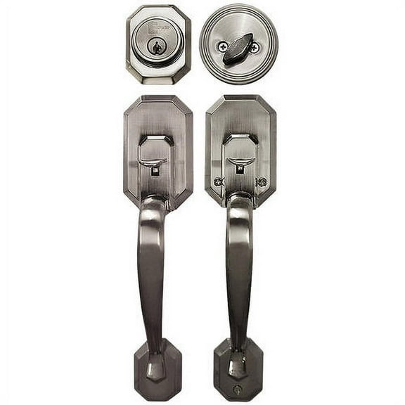 Constructor Cerberus Entry Door Lock Lever Handle Set with Deadbolt Single Cylinder Satin Nickel Finish