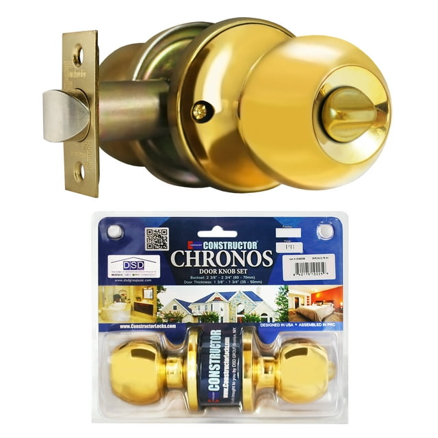 Constructor Chronos Privacy Door Knob Handle Lock Set for Bedroom and Bathroom Polished Brass Finish