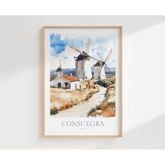 Consuegra Spain Windmills Travel Art Poster, Unframed Paper Poster 8x10in