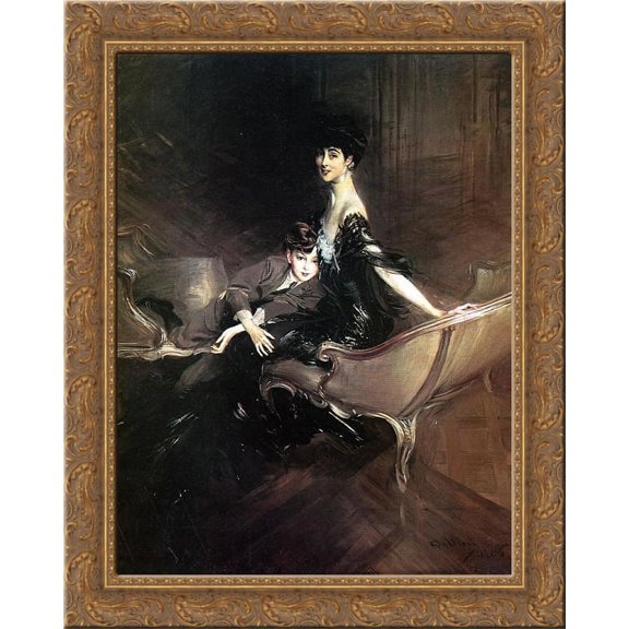 Consuelo, Duchess of Marlborough, with Her Son Ivor Spencer-Churchill 24x20 Gold Ornate Wood Framed Canvas Art by Giovanni Boldini